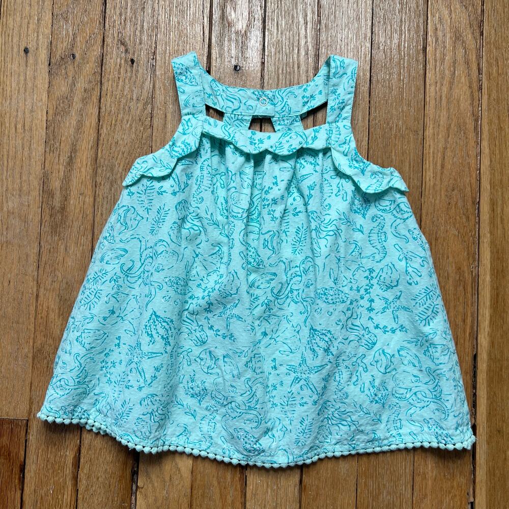 Tommy Bahama Ocean Life Summer Top Flowy‎ Ruffles Cotton Sea Blue Girls Size 4T